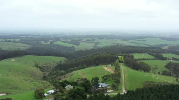 Aerial Green Rolling Hills Valley Farmland Countryside — стоковое видео
