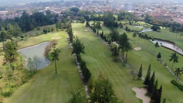 Exotic Golf Course Landscape City Views Magelang Aerial View — Stock Video
