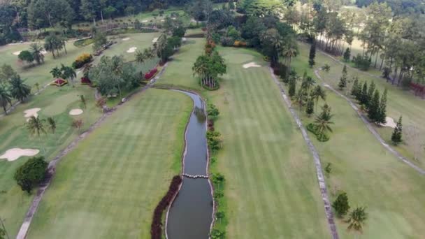 Grama Verde Crescendo Campo Golfe Magelang Indonésia Vista Aérea — Vídeo de Stock