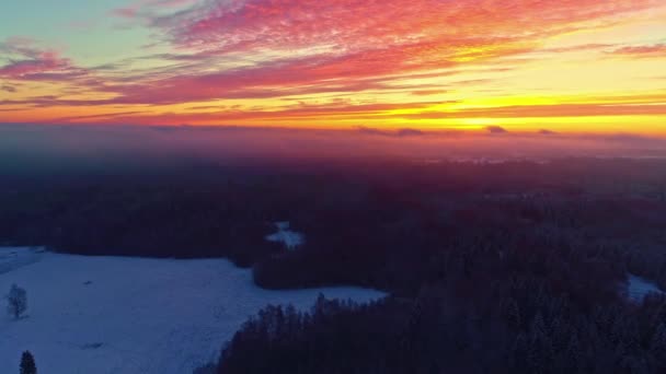 Letecký Pohled Kouzelný Oranžový Západ Slunce Panorama Nad Lesem Bílou — Stock video