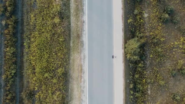 Aerial Shot Two Motobikers High Fiving Road — Stock Video