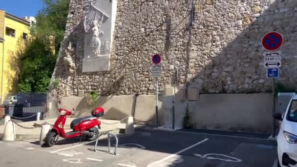 Скульптура Барельефе Посвященная Кэтрин Сгуран Ницце Лазурный Берег Франция — стоковое видео