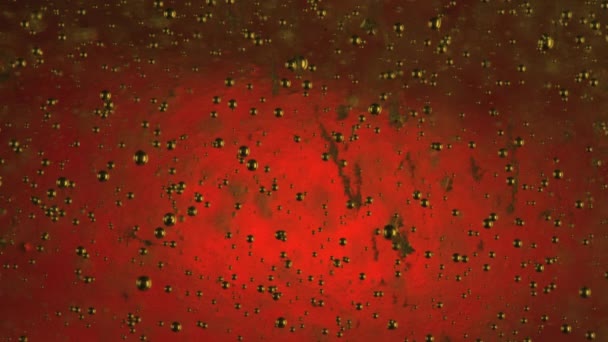 Czerwona Scena Podświetlona Złotymi Bąbelkami Przezroczystej Cieczy Która Wydaje Się — Wideo stockowe