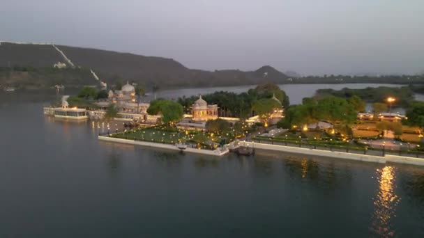Воздушные Съемки Городе Озерный Удайпур Раджастане Индия Городской Дворец Кадров — стоковое видео