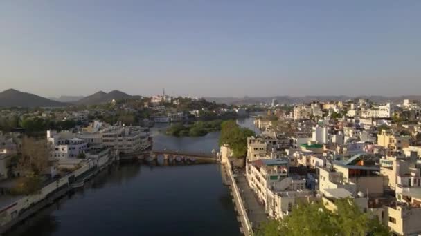 Aerial Shots Udaipur City Lakes Rajasthan India City Palace Jagmandir — Αρχείο Βίντεο