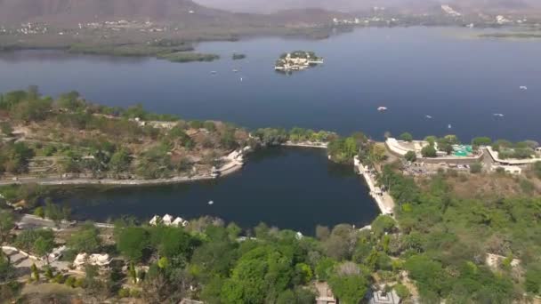 Аэросъемки Удайпур Город Озер Раджастхан Индии Городской Дворец Кадров Секунду — стоковое видео