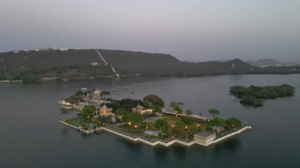 Aerial Shots Udaipur City Lakes Rajasthan India City Palace 60Fps — Stock Video