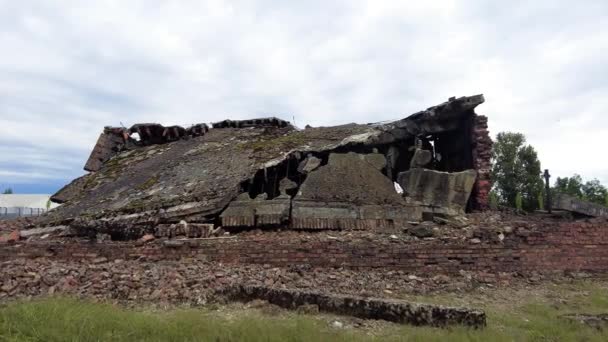 Pilha Detritos Escombros Edifício Destruído Auschwitz Birkenau Polônia Ampla — Vídeo de Stock