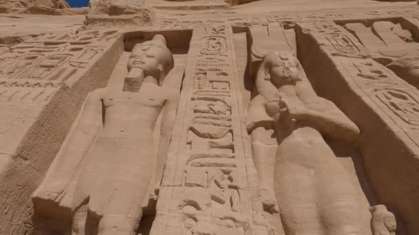Красивые Резные Статуи Иероглифы Храмах Абу Симбел Египет — стоковое видео