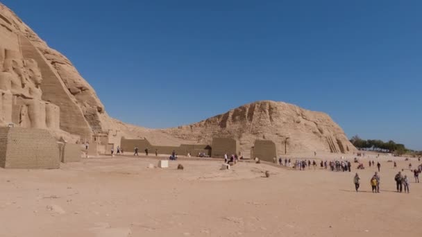 Медленный Поворот Налево Через Внешний Вход Храм Абу Симбел Египте — стоковое видео