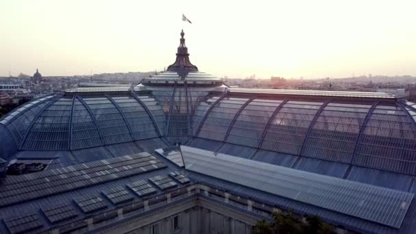 Aerial Αποκαλύπτοντας Πλάνο Του Grand Palais Γαλλική Σημαία Στην Κορυφή — Αρχείο Βίντεο