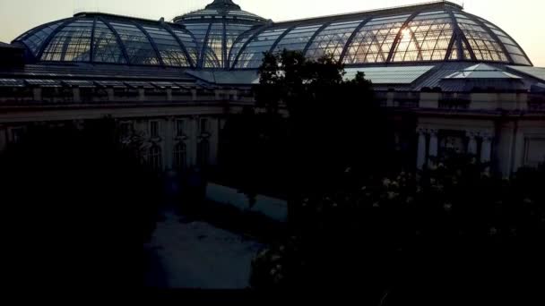 Drone Taking Flight Historic Travel Destination Grand Palais Paris Sunrise — Stock Video
