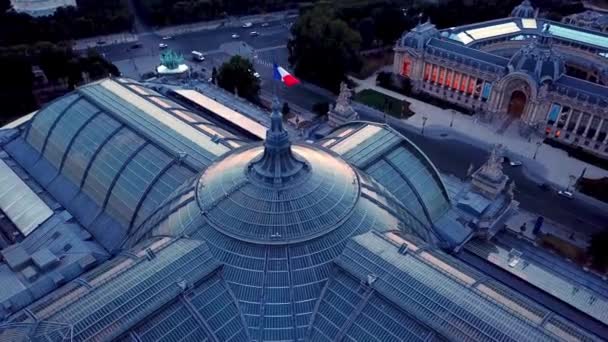 Top Luchtfoto Van Historische Site Het Grand Palais Des Champs — Stockvideo