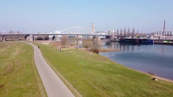 City Skyline Rhine Bridge Arnhem Gelderland Netherlands Aerial — Stock Video