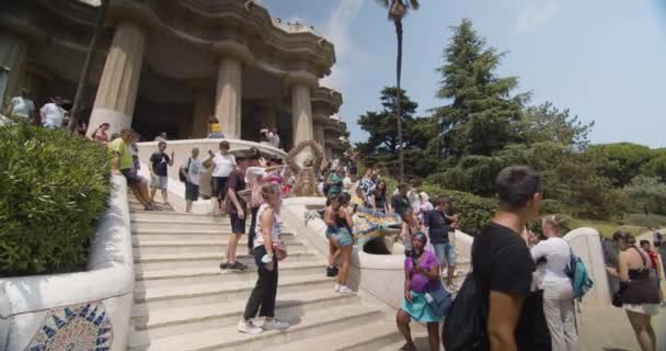 Park Gell Escaleras Entrada Multitud Turistas — Vídeos de Stock