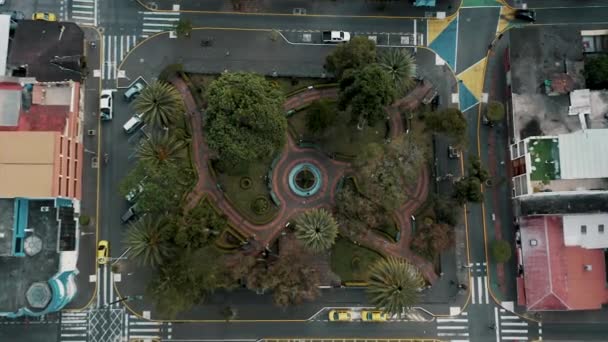 Aerial Drone Zoom Shot Green Garden City Center Banos Ecuador — Stock Video