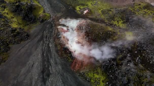 Landmannalaugar Zlanda Volkanik Bir Bölgenin Havadan Çekilmiş Görüntüsü — Stok video