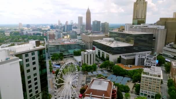 Downtown Atlanta Geórgia Skyview Roda Gigante Horizonte — Vídeo de Stock