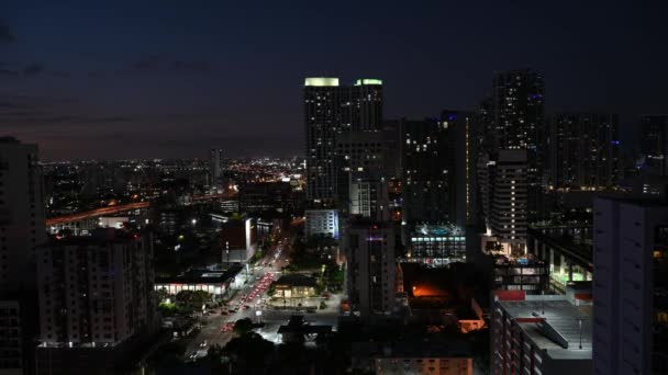 Miami Város Éjjel Időeltolódás Északra Néz Pénzügyi Negyedtől Ahogy Éjszaka — Stock videók