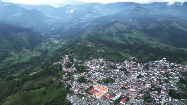 Salento Town Cocora Valley Coffee Plantations Aerial Drone Hists Green — стокове відео