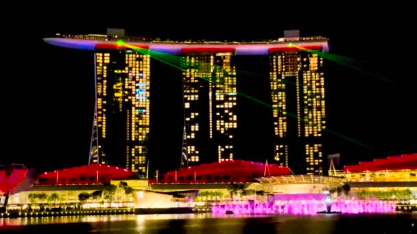 Marina Körfezi Geceleri Sands Işık Gösterisi Spectra Şehir Merkezinde Bir — Stok video