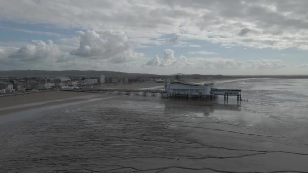 Aerial View Grand Pier Weston Super Mare Somerset England Flying — Stock Video