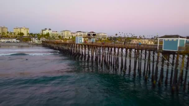 Oceanside Californië Pier Bij Zonsondergang — Stockvideo