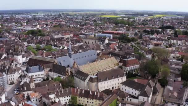 Légi Felvétel Ikonikus Francia Város Beaune Mutatja Egyedülálló Burgundiai Román — Stock videók