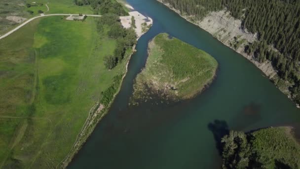 夏の晴れた日に緑の草で覆われた川の島 — ストック動画
