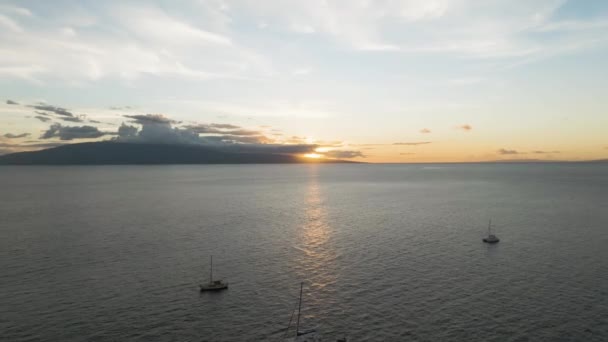 Hawaii Tramonto Che Cade Dietro Isola Lanai Drone Che Vola — Video Stock