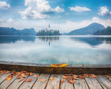 Astonishing sunset view of popular tourist destination  Bled lake. Dramatic view of Pilgrimage Church of the Assumption of Maria. Location: Bled, Upper Carniolan region, Slovenia, Europe