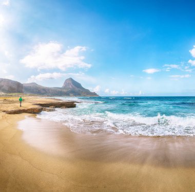 Outstanding seascape of Isolidda Beach near San Vito cape. Popular travel destination of Monte Cofano National Park. Location: San Vito Lo Capo, Province of Trapani, Sicily, Italy, Europe