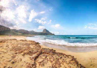 Outstanding seascape of Isolidda Beach near San Vito cape. Popular travel destination of Monte Cofano National Park. Location: San Vito Lo Capo, Province of Trapani, Sicily, Italy, Europe