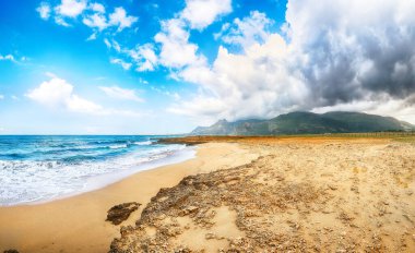Outstanding seascape of Isolidda Beach near San Vito cape. Popular travel destination of Monte Cofano National Park. Location: San Vito Lo Capo, Province of Trapani, Sicily, Italy, Europe