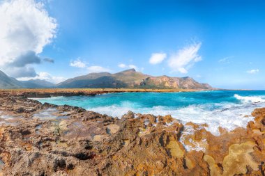 Outstanding seascape of Isolidda Beach near San Vito cape. Popular travel destination of Monte Cofano National Park. Location: San Vito Lo Capo, Province of Trapani, Sicily, Italy, Europe