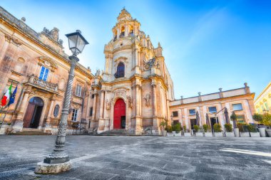 Architectural details of San Giuseppe church. Historic center builded in late Baroque Style. Ragusa, Sicily, Italy, Europe.