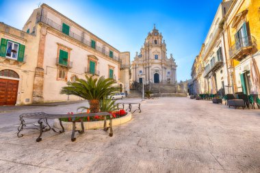 Architectural details of San Giuseppe church. Historic center builded in late Baroque Style. Ragusa, Sicily, Italy, Europe.