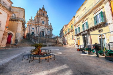 Amazing view on baroque Saint George cathedral of Modica and Duomo square. Historic center builded in late Baroque Style. Ragusa, Sicily, Italy, Europe.