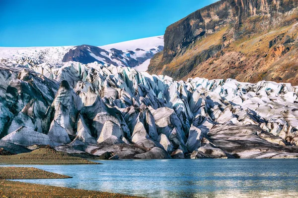 Vista Deslumbrante Língua Glaciar Skaftafellsjokull Montanhas Vulcânicas Redor Islândia Sul — Fotografia de Stock