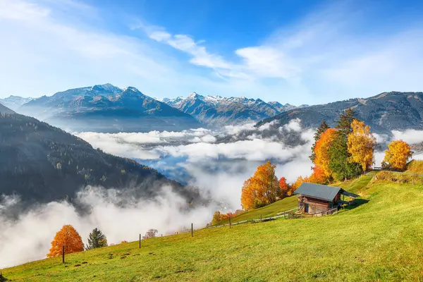 stock image Incredible view of the meadows and mountains around  Zell lake or Zeller See .  Location:  Zell am See,  Zell am See district, Salzburg state, Austria