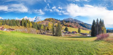 Filzmoos 'da karaçam ormanı ve muhteşem gökyüzü olan dağların ve vadilerin çarpıcı manzarası yer almaktadır. Yer: Filmooos, St. Johann im Pongau bölgesi, Salzburg eyaleti, Avusturya