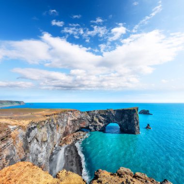 Etkileyici ve Atlantik 'in güney kıyısındaki Dyrholaey Doğa Rezervi' nde eşsiz bazalt kemeri var.