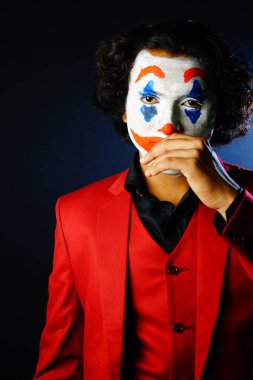 man in joker makeup , looking front in scary evil eyes , image