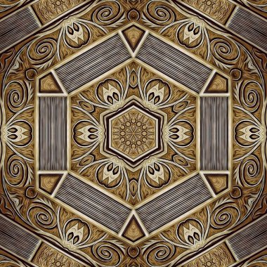 Folyo, dijital kağıt, tekstil, seramik fayanslar ve ambalaj kağıtları için lüks altın doku sanatı. İç dekorasyon için ahşap kaplama ile altın desenli arkaplan tasarımı