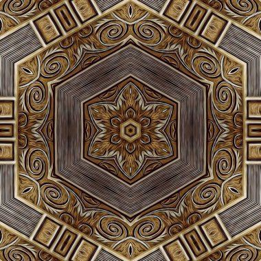 Folyo, dijital kağıt, tekstil, seramik fayanslar ve ambalaj kağıtları için lüks altın doku sanatı. İç dekorasyon için ahşap kaplama ile altın desenli arkaplan tasarımı