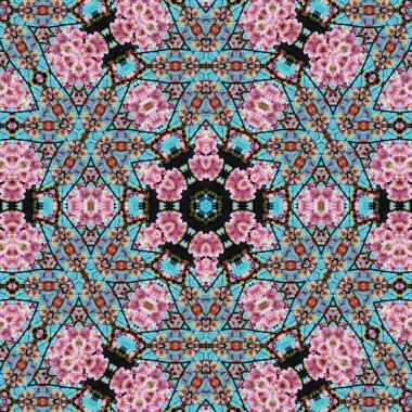 Arka plan için desen tasarımı. Duvar kağıdı ve tema için 3D illüstrasyon. İç dekorasyon fikri. Yeni moda nakış ve batik konsepti. Mozaik zemin. Tişört için baskı işi