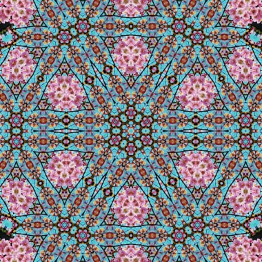 Arka plan için desen tasarımı. Duvar kağıdı ve tema için 3D illüstrasyon. İç dekorasyon fikri. Yeni moda nakış ve batik konsepti. Mozaik zemin. Tişört için baskı işi