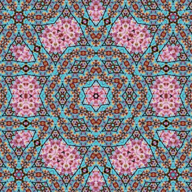 Arka plan için desen tasarımı. Duvar kağıdı ve tema için 3D illüstrasyon. İç dekorasyon fikri. Yeni moda nakış ve batik konsepti. Mozaik zemin. Tişört için baskı işi