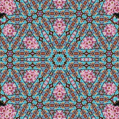 Arka plan için desen tasarımı. Duvar kağıdı ve tema için 3D illüstrasyon. İç dekorasyon fikri. Yeni moda nakış ve batik konsepti. Mozaik zemin. Tişört için baskı işi