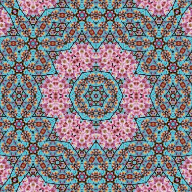 Arka plan için desen tasarımı. Duvar kağıdı ve tema için 3D illüstrasyon. İç dekorasyon fikri. Yeni moda nakış ve batik konsepti. Mozaik zemin. Tişört için baskı işi